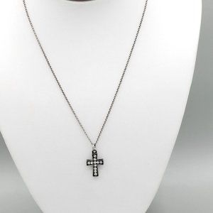 JK By Thirty One Metal Cross Pendant Rhinestone Round Link Chain Necklace 16 in